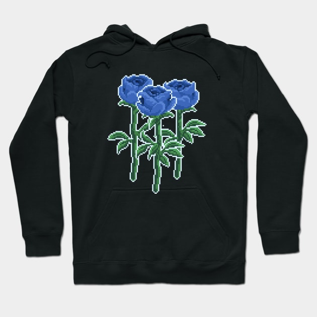 Pixel Art Blue Roses Hoodie by PixelCarvel